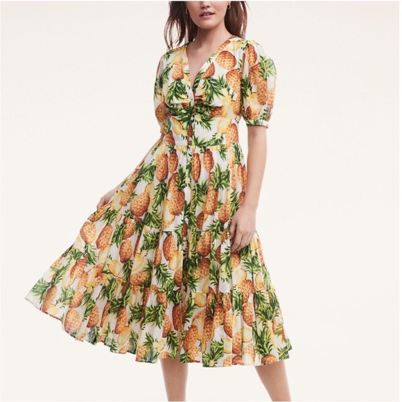 Brooks Brothers Pineapple Print Cotton Midi Dress Size 6 NEW - Picture 3 of 12